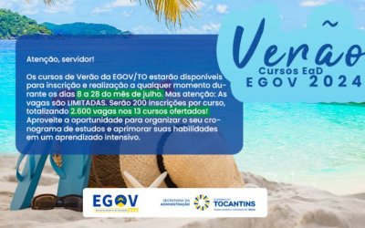 Egov/TO disponibiliza programação com cursos EAD durante o mês de julho