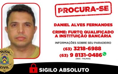 Polícia Civil do Tocantins procura último integrante de trio criminoso especialista em arrombamento a caixas eletrônicos