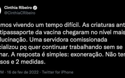 Cinthia Ribeiro exonera servidora que se negou a tomar vacina contra COVID-19