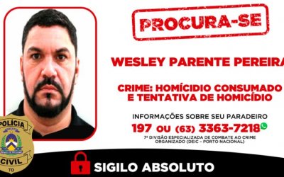 Homem investigado pelo crime de homicídio é procurado pela Polícia Civil do Tocantins