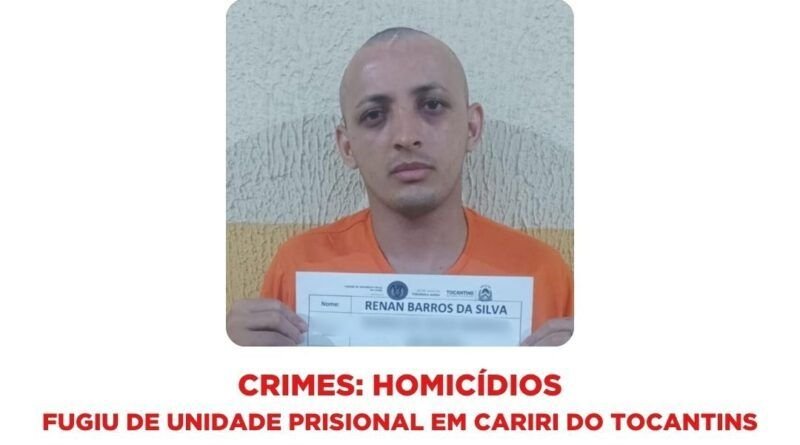 Serial killer de AraguaÃna foge de presÃdio de segurança máxima no sul do Tocantins